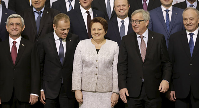 Heads of states and EU officials before the Eastern Partnership Summit session in Riga, May 22. Source: Reuters