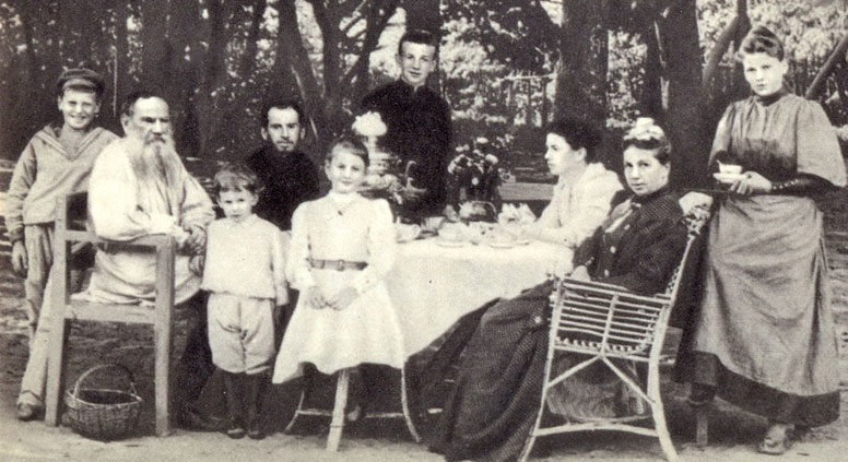 Leo Tolstoy with his family at tea in a park, 1892. Source: Press photo