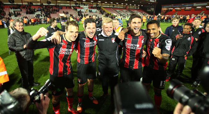 Bournemouth players and manager Eddie Howe pose for photographers, April 2015. Source: Imago/Legion-Media