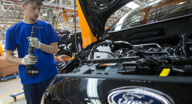 A worker on the Ford plant, which is located in Vsevolozhsk near St. Petersburg. Source: TASS