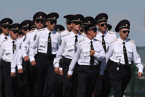 Police officers at the Kazan Arena. Source: TASS / Stanislav Krasilnikov 