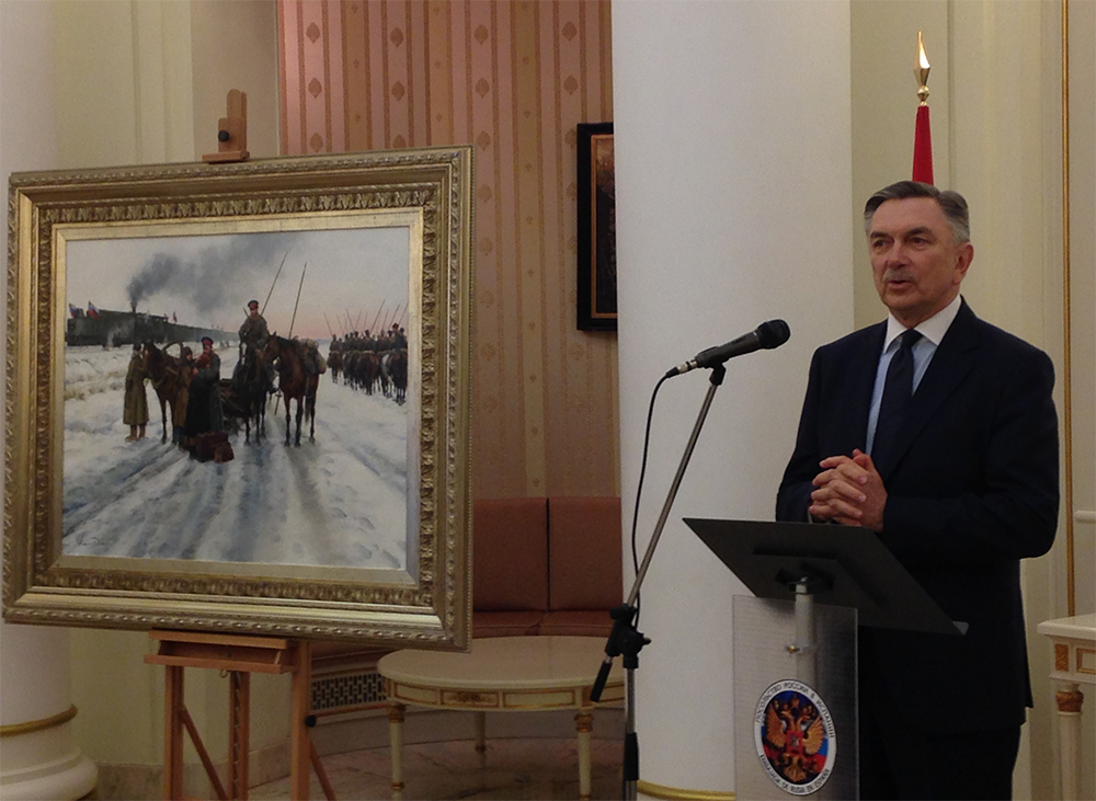 Embajador de Rusia en España, Yuri Korchagin, durante la presentación del cuadro.