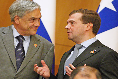 Mevédev con su homólogo chileno. Fuente: Itar Tass