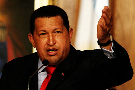 El presidente de Venezuela Hugo Chávez en el Palacio de Miraflores. Fuente: Flickr/ Damien DeBarra