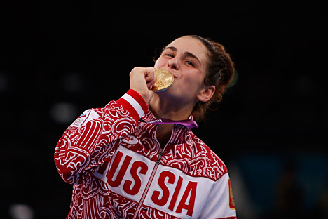 Natalia Vorobiova en el podio. Fuente: Reuters.