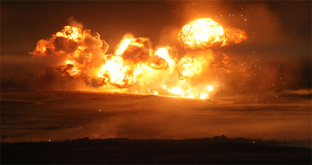 Tras la explosión, expertos del Ministerio de Defensa estudiaron un radio de 254 hectáreas y encontraron más de 3.000 piezas de artillería sin detonar. Ahora tienen que destruirlas en "modo seguro". Fuente: ITAR-TASS