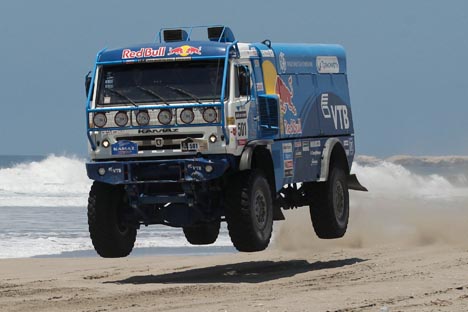 When Andrei Karginov’s KAMAZ truck crossed the finish line, the entire team was shocked.  Source: AP.