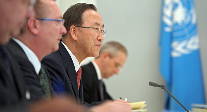 El secretario general de la ONU se reunió en Sochi con Vladímir Putin y Serguéi Lavrov, ministro de Asuntos Exteriores de la Federación. Fuente: Alekséi Druzhini / Ria Novosti