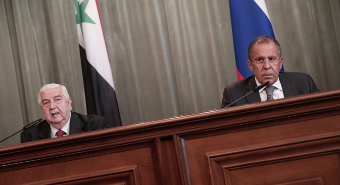 Ministro dos Negócios Estrangeiros sírio, Walid al Muallem (esq.) e chanceler russo, Serguêi Lavrov (dir.) Foto: ITAR-TASS