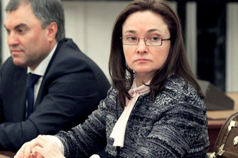 A inflação baixa é uma das condições necessárias para um clima de investimentos favorável, afirma Elvira Nabiúllina, chefe do Banco Central da Rússia Foto: ITAR-TASS