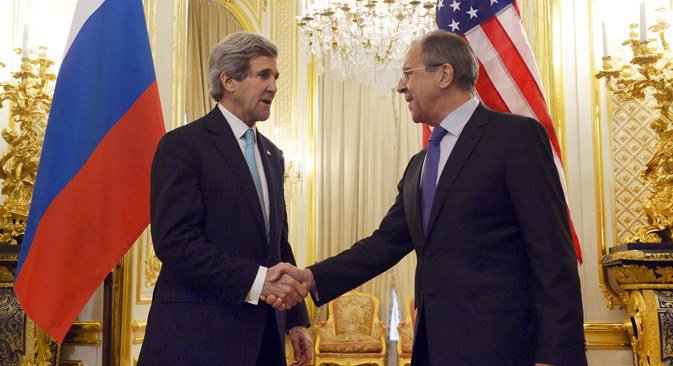 US Secretary of State John Kerry, left, gestures as he and Russian Foreign Minister Sergey Lavrov meet at the Russian Ambassador's Residence to discuss Ukraine, in Paris. Source: flickr.com / Eduard Peskov, Russia's Foreign Ministry 
