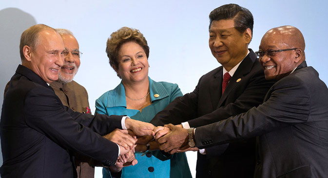 Líderes dos cinco países durante a 6ª Cúpula do Brics, que aconteceu em julho do ano passado no Brasil Foto: Palácio do Planalto