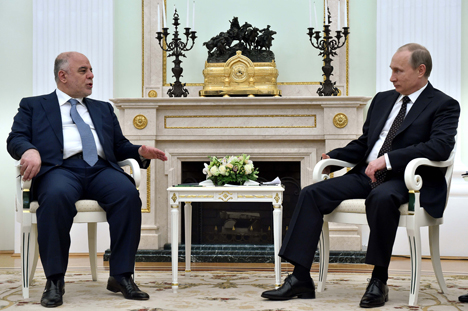 Putin y el primer ministro Haider Al-Abadi se reunieron la semana pasada en busca de acuerdos. Fuente: EPA