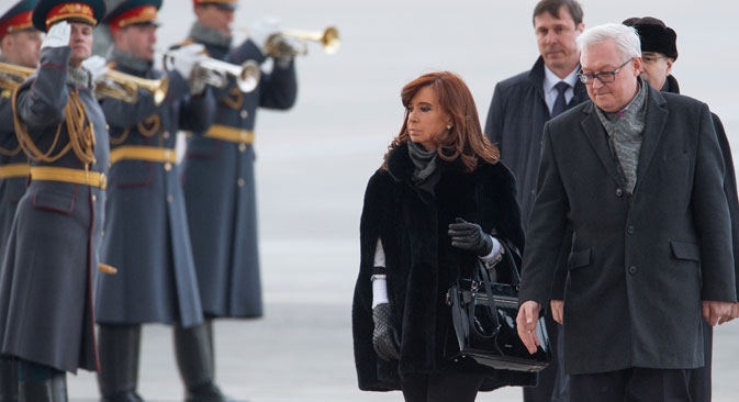Cristina Fernández de Kircher a su llegada a Moscú. Fuente: Ilyá Pitalev/RIA Novosti.
