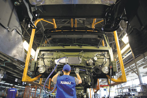 A worker at a Kamaz plant