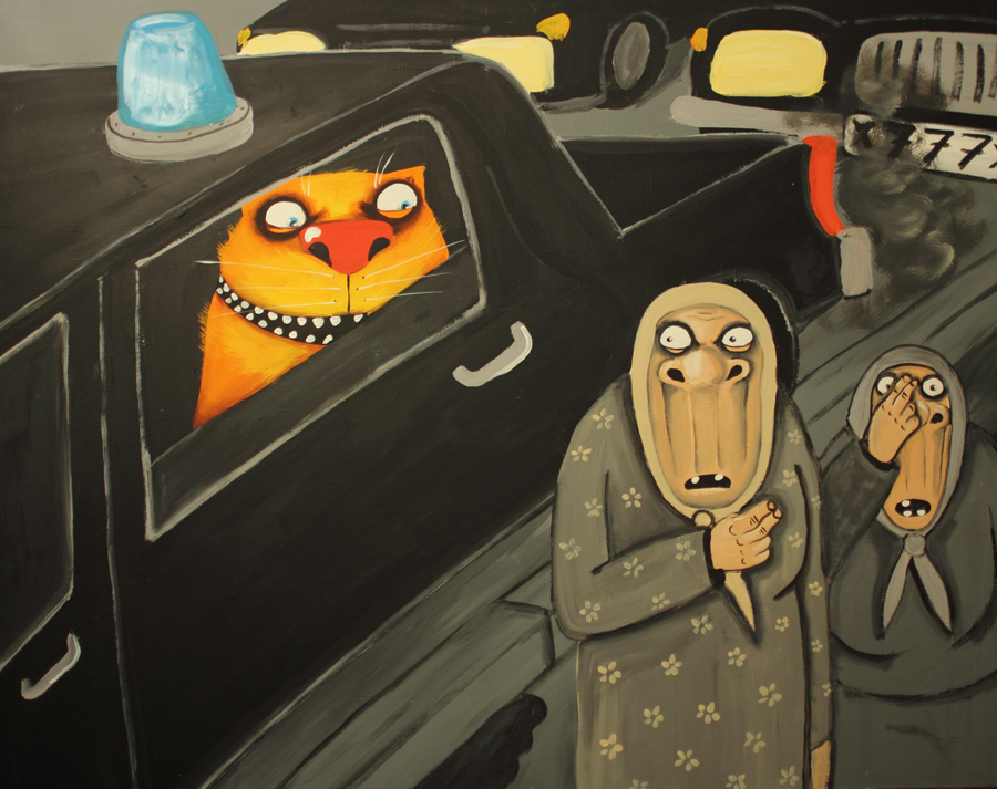 Lozhkin's key characters are a ginger cat and a vile old woman in a headscarf. Source: Vasya Lozhkin