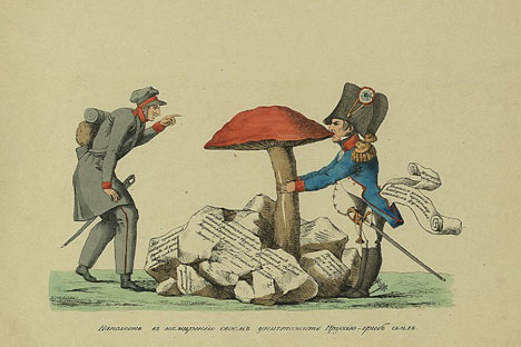 « Dans son projet de détruire la Prusse, Napoléon a avalé un champignon ». Image par Ivan Terebnev