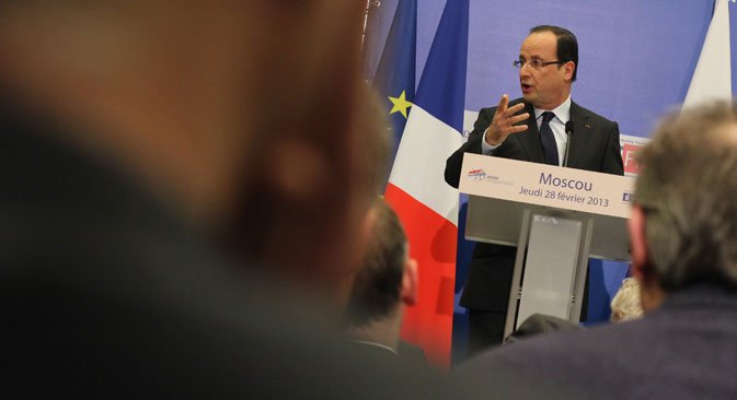 François Hollande est le premier président français à rencontrer la communauté d’affaires française à Moscou lors d’une visite officielle. Crédit : Benjamin Hutter
