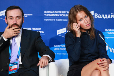  Der ehemalige Abgeordnete der Partei Gerechtes Russland Ilja Ponomarjow und die Fernsehmoderatorin Xenia Sobtschak. Foto: RIA Novosti