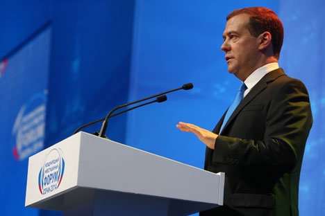 Le premier ministre russe Dmitri Medvedev au Forum d'investissement de Sotchi. Crédit : Ekaterina Chtoukina/RIA Novosti