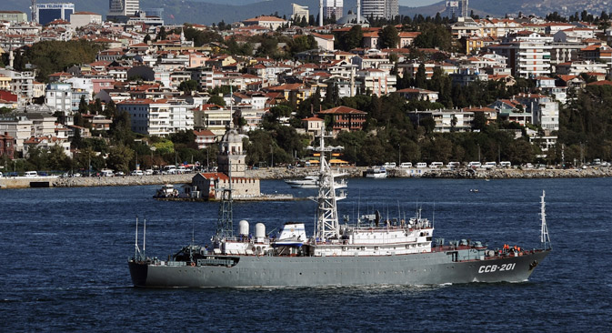 Izviđački brod Crnomorske flote „Priazovje“ poslan je u regiju radi intenzivnijeg promatranja situacije blizu sirijske obale. Izvor: AP