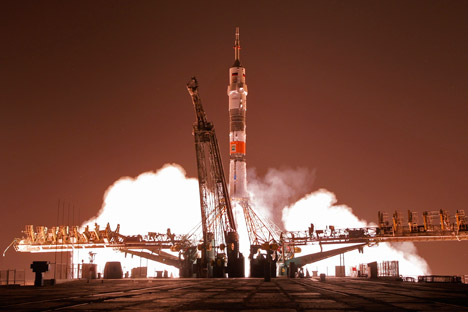 Peluncuran roket Soyuz-FG dari Kosmodrom Baikonur, Rusia. Foto: AP