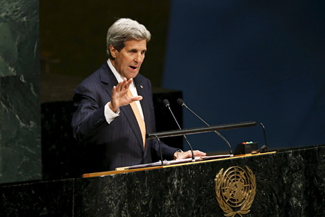 Menteri Luar Negeri AS John Kerry berpidato dalam pembukaan Konferensi Peninjauan Kembali Trakat Nonproliferasi Nuklir di Markas Besar PBB, New York, AS (27/4). Foto: Reuters