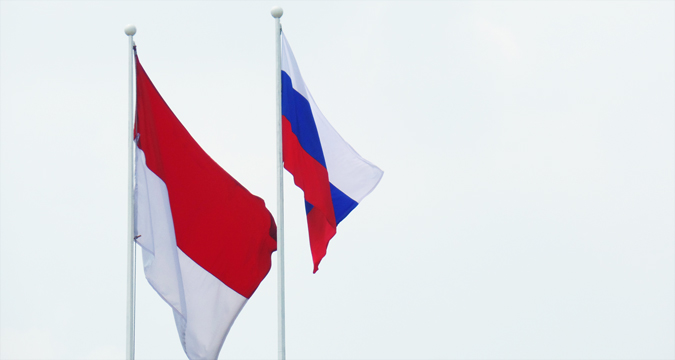 The Russian and Indonesian flags. 