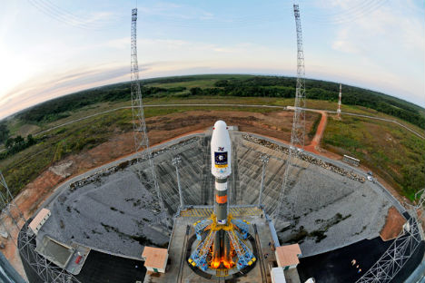 Soyuz rocket from the European spaceport in South America, carrying two Galileo navigation satellites in its maiden flight. Source: AP