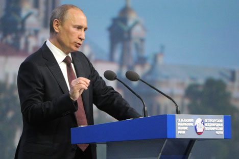 Russian President Vladimir Putin speaking at the 2012 St Petersburg International Economic Forum. Source: ITAR-TASS