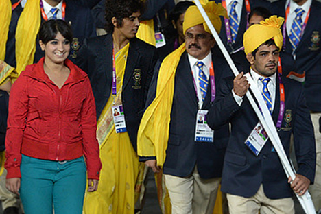India's Olympic team during the opening ceremony. Source: AFP