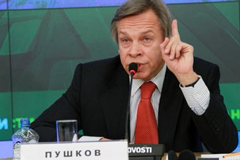 “Russia should remain an independent power center,” Alexey Pushkov, Foreign Affairs Committee chairman of the Duma, told a press conference this week. “In fact, the international situation predetermines our choice.” Source: RIA Novosti/Aleksandr Natr