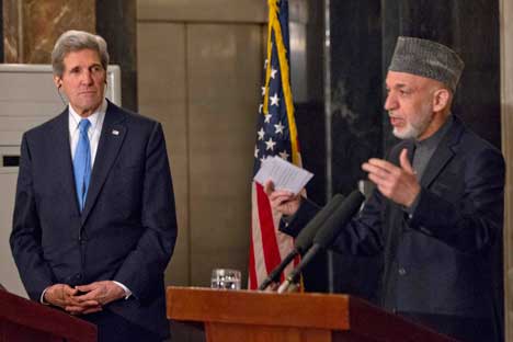 US Secretary of State John Kerry and Afghan President Hamid Karzai. Source: Reuters