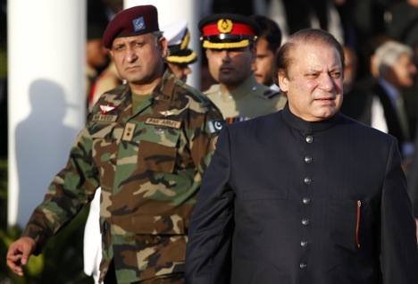 Sharif finds himself between a rock and a hard place. This is virtually baptism under fire. Source: Reuters
