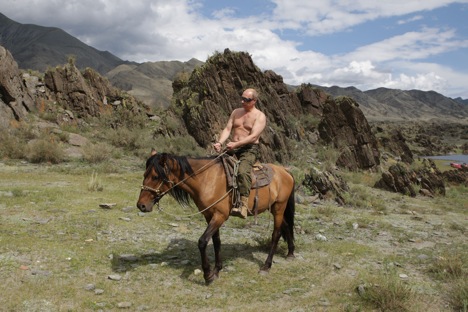 The Indian youth are easily impressed with images like this one of a shirtless Putin on horseback. Source: AP
