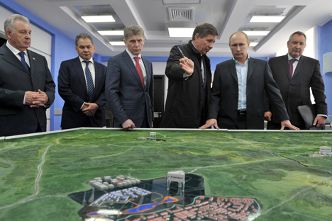 Inspecting the Vostochny cosmodrome this spring, President Putin (second right) noted that the new site will be far more effective than the existing one in a number of ways. Source: ITAR-TASS