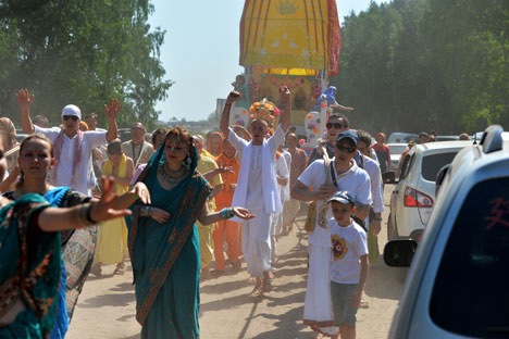Hare Krishna devotees at a procession in Russia. Source: Alexey Malgavko / RIA Novosti