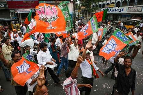 Supporters of BJP celebrate partie's historical victory in elections. Source: Photoshot / Vostock Photo