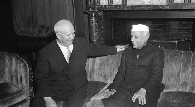 Nikita Khrushchev and Jawaharlal Nehru. Source: AP