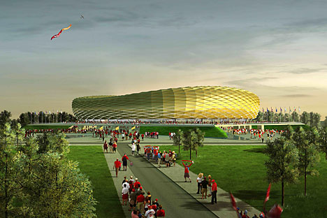 A 3D image of the proposed Baltika Stadium in Kaliningrad. 13 Russian cities are to host FIFA World Cup matches in 2018. Source: TASS