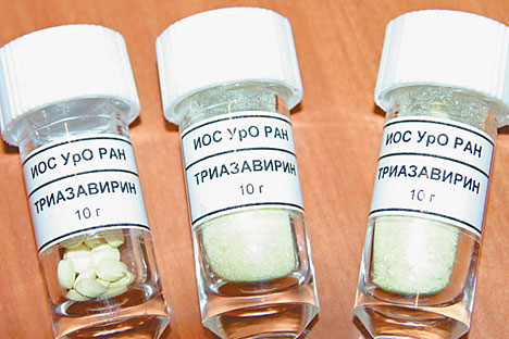 Before the end of 2014 Russian pharmacies will be stocked with the broadly active Triazavirin antiviral medication. Source: Press Photo