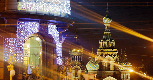 A night view of the Church of the Savior on Spilled Blood. Source: TASS/Ruslan Shamukov