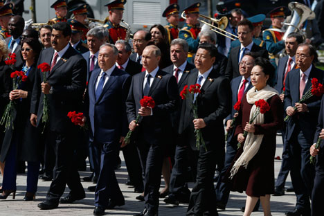 World leaders in Moscow on May 9. Source: AP