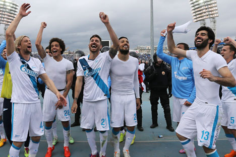 Zenit's players celebrate their victory in the Russian Football Championship. Source: Ruslan Shamukov/TASS
