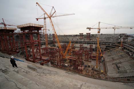 The construction of Zenit-Arena Stadium on Krestovsky Island in St. Petersburg. Source: Igor Russak / RIA Novosti