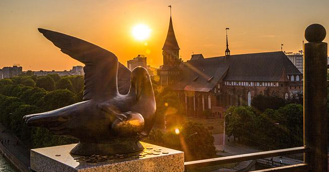 A seagull sculpture in the Fishermen's Village in Kaliningrad