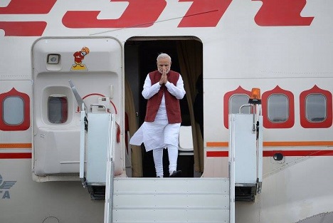 Narendra Modi arrives in Ufa for BRICS and SCO summits in July, 2015.