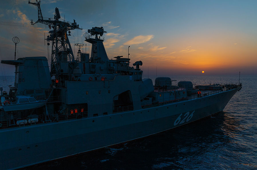 Varyag and Admiral Kulakov are keeping close to the shore to help protect Russian warplanes after Turkey downed a Russian jet in November, 2015.