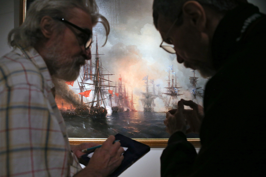 The Battle of Sinop, 1853.Aivazovsky’s great talent for painting seascapes from memory was matched by his ability to depict war scenes based on eyewitness accounts.  His skills were underpinned by a deep knowledge of both subjects. He had observed the sea closely since childhood, and learnt how to paint naval battles after studying ships being rigged and completing manoeuvres. He went on to depict most of the significant victories of the Russian fleet.