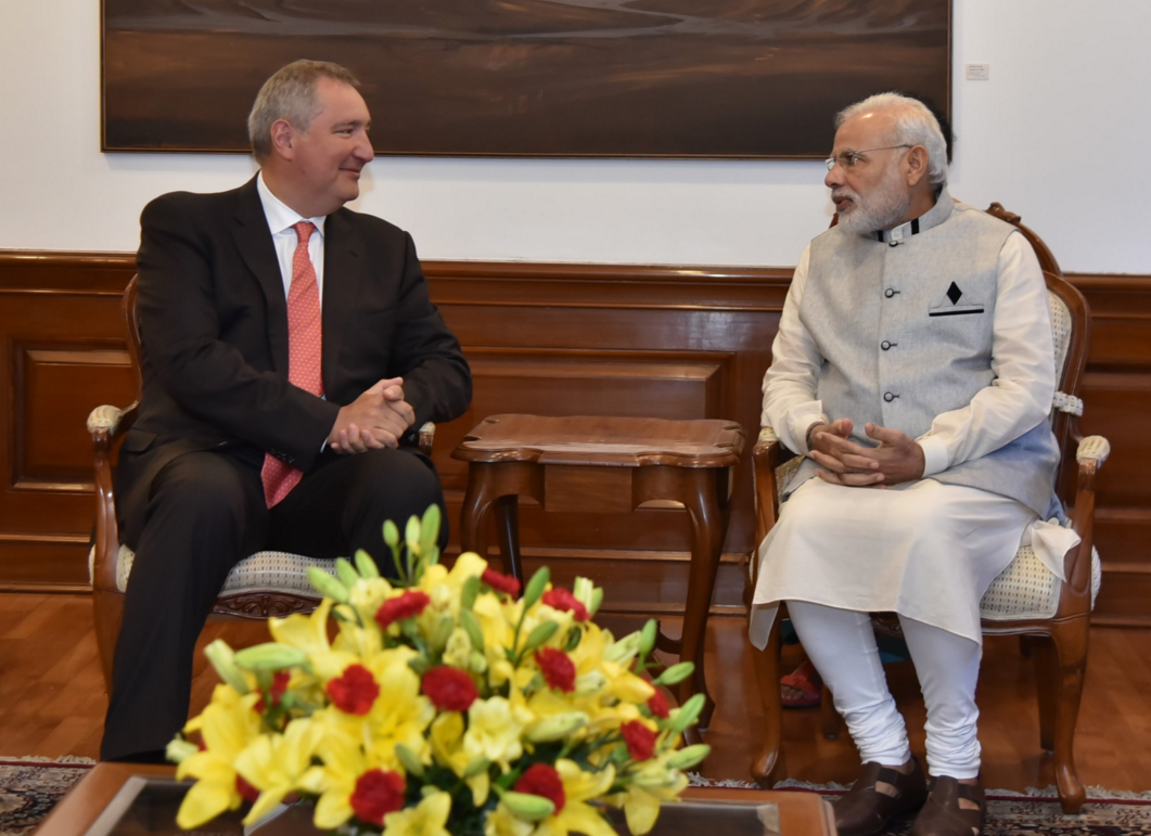 Dmitry Rogozin and Narendra Modi in New Delhi on August 20, 2016.